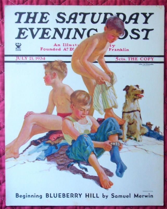 1934 Cardboard Advertising Sign Saturday Evening Post Boys Dressing 