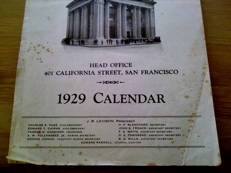 1929 Firemans Fund Insurance Company Calendar  