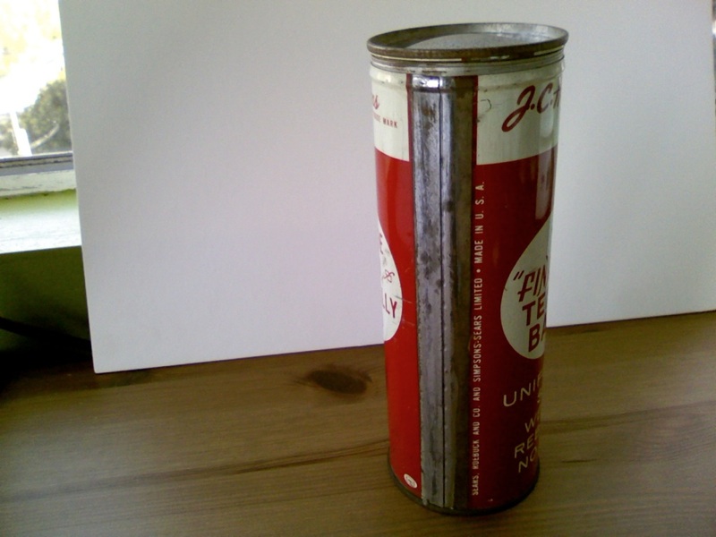 Old J.C. Higgins Tennis Ball Cannister with 3 Finalist Balls Inside 