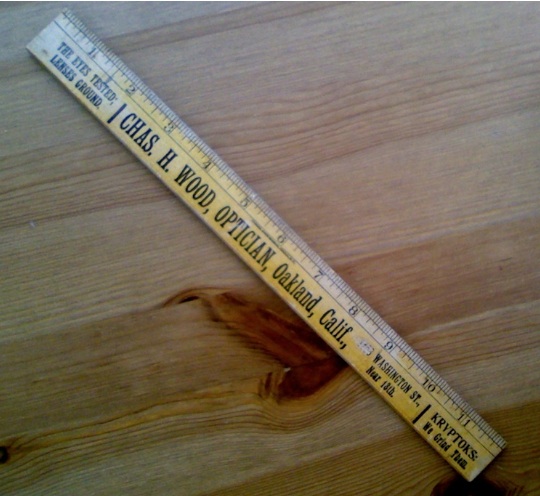 1920s Advertising Ruler C Wood Optician Oakland CA