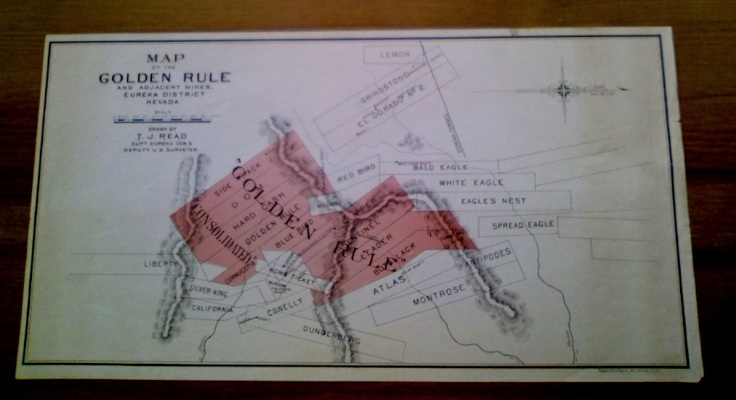 1870s Mining Map of the Golden Rule Mine Eureka Nevada  