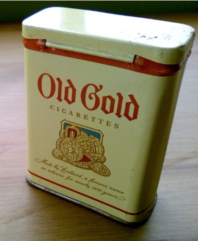 1940s Old Gold Cigarettes upright Pocket Tobacco Tin  