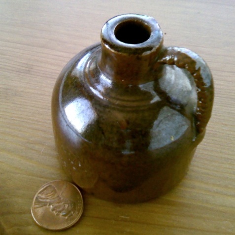 19th c Miniature Glazed Stoneware Handled Jug  